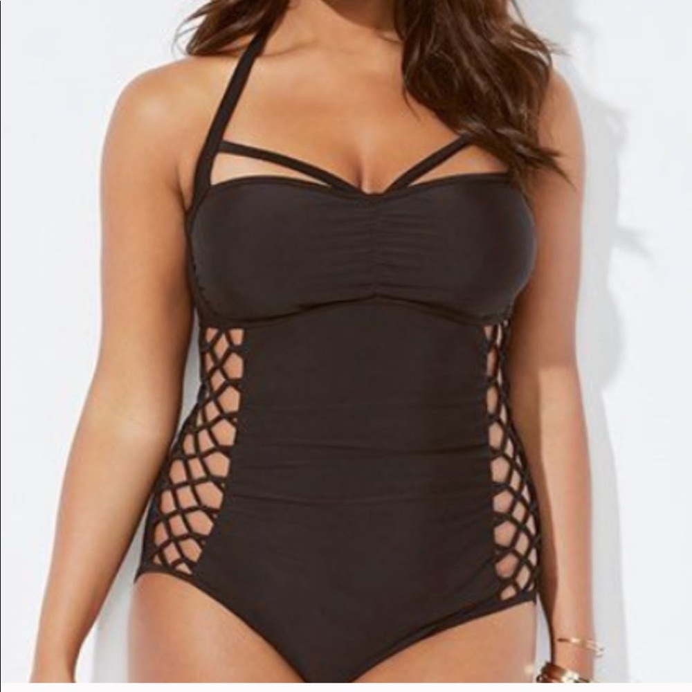 Ashley Graham Underwire cutout one piece boss